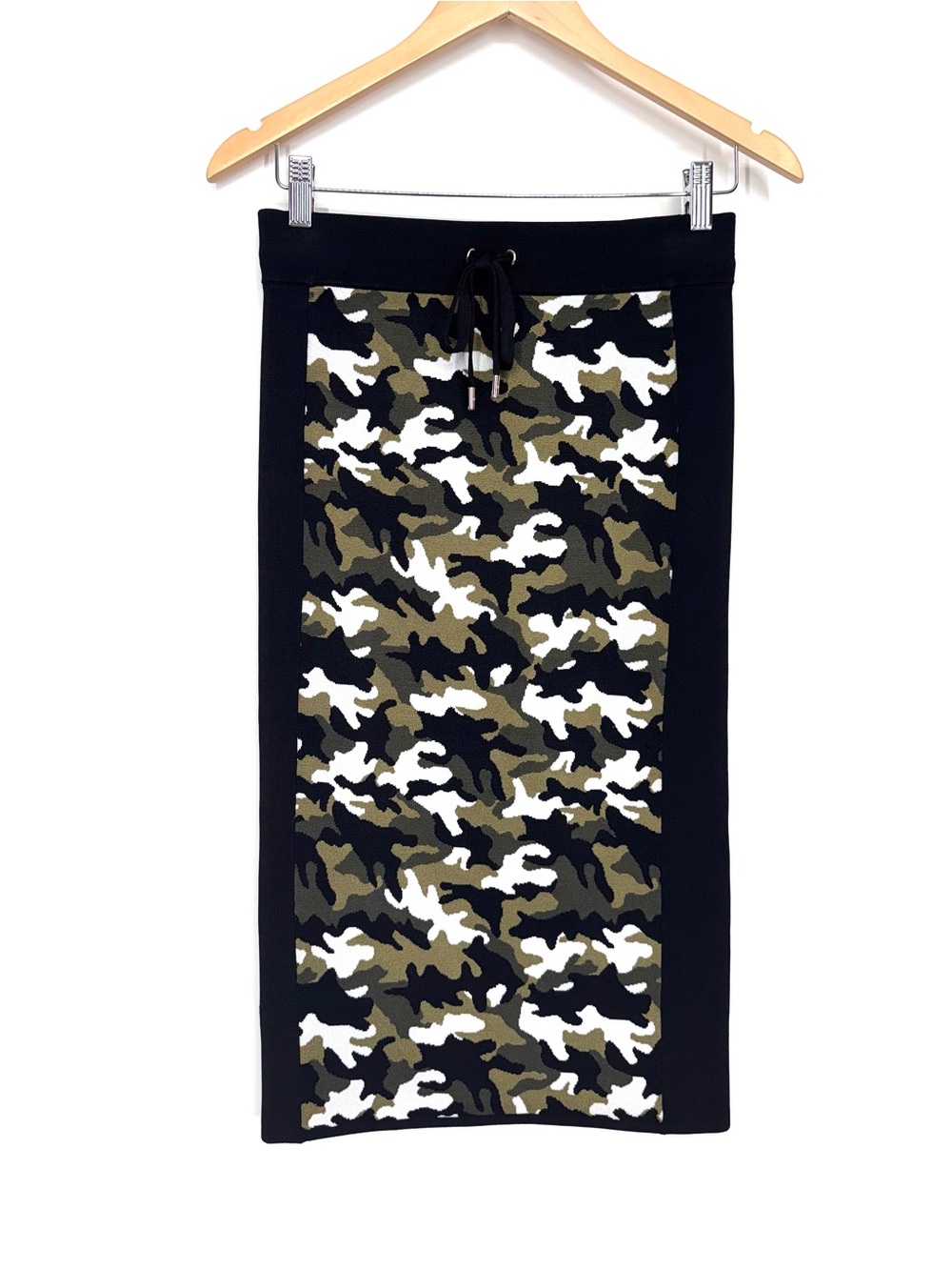 Michael Kors Green Black & White Thick Construction Knit Camo Pencil Skirt